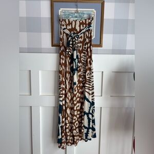 Issa London Silk Brown and Cream Abstract Maxi Dress Size 6